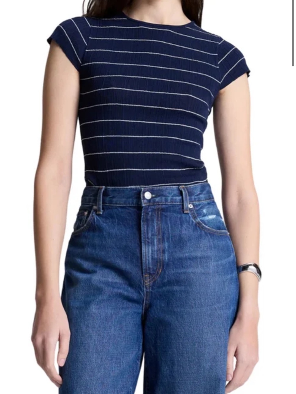 A.L.C. Navy Blue White Striped Sam Knit Short Sleeve Top Small Retail $250